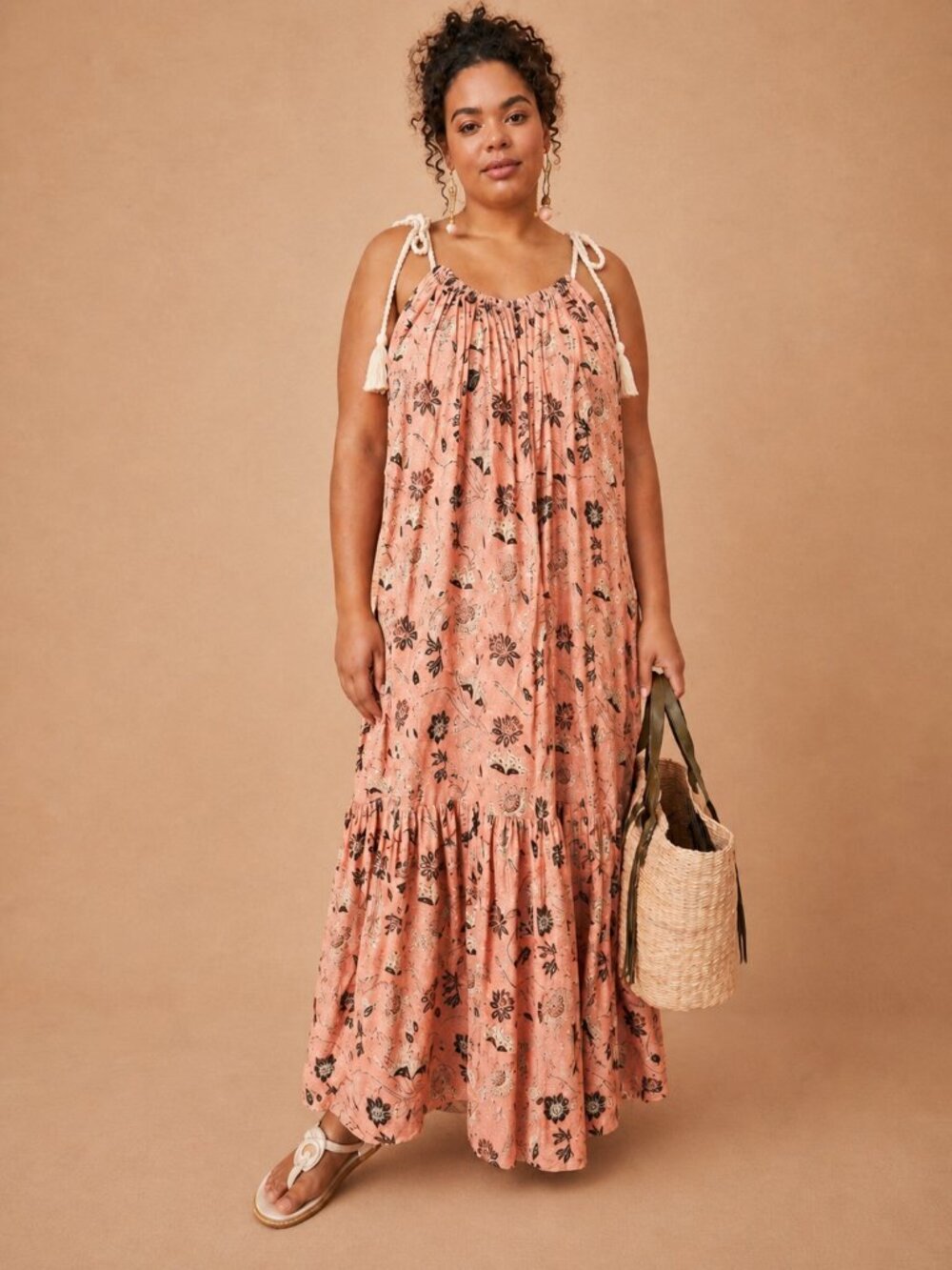 ULLA JOHNSON Cari Floral Boho Maxi Dress Primrose Coral L